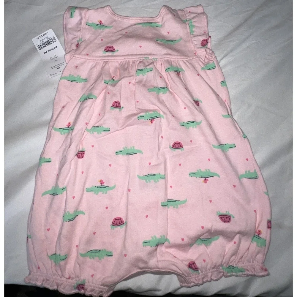 NWT Carter's Baby Girl Alligator Turtle Pink Romper One Piece 9 Months